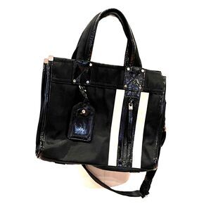 Milly - Mod look B&W Messenger Tote Bag. Color Block Canvas & Patent Leather